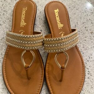 Toscanella Tan Sandals with Gold Detailing
